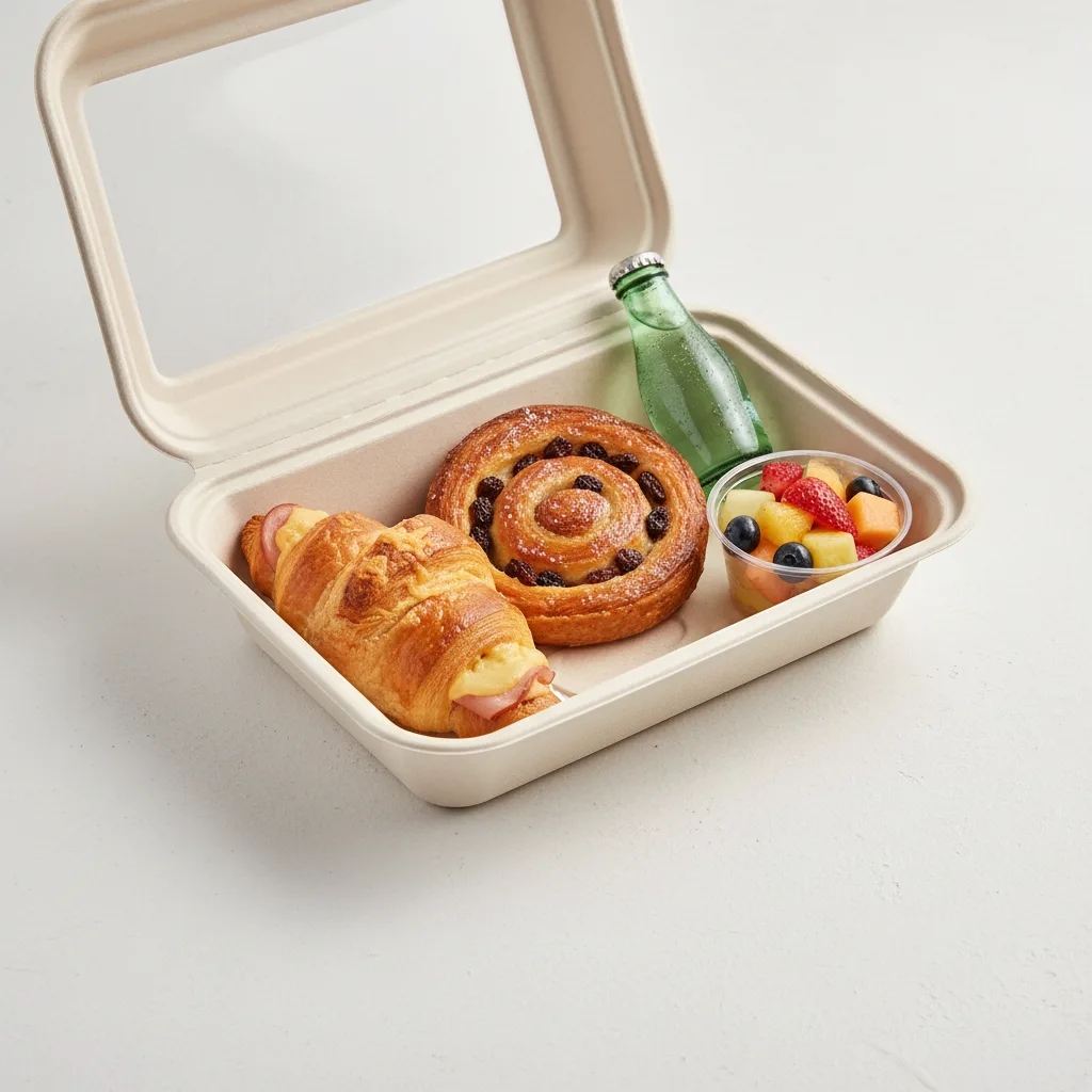 The Breakfast Box — Ham and Cheese Croissant, Raisin Danish, Sparkling Water