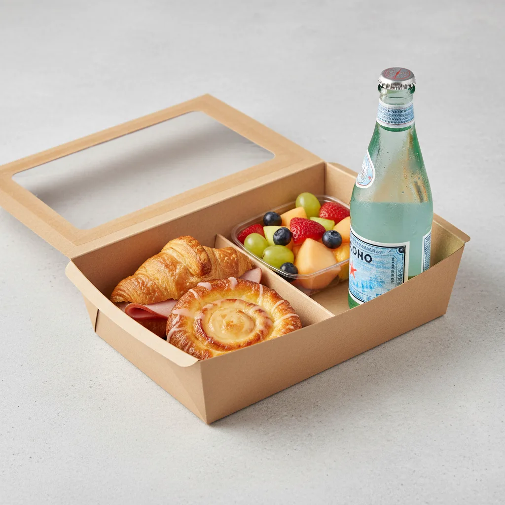 The Breakfast Box — Ham and Cheese Croissant, Cheese Danish, Sparkling Water
