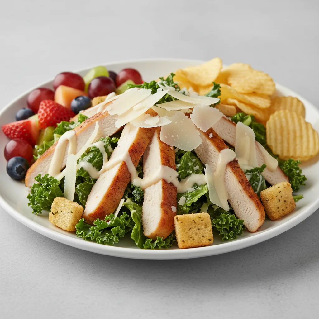 Chicken Caesar Salad with Chips and Fruit