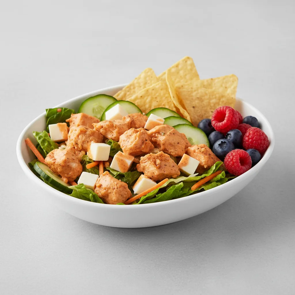 Buffalo Chicken Salad with Chips and Fruit