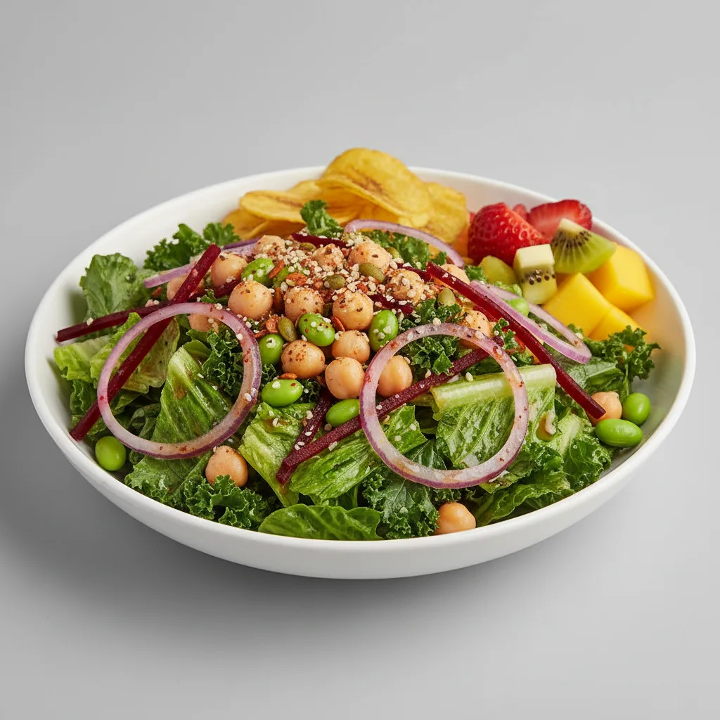 Plant Power Salad with Chips and Fruit