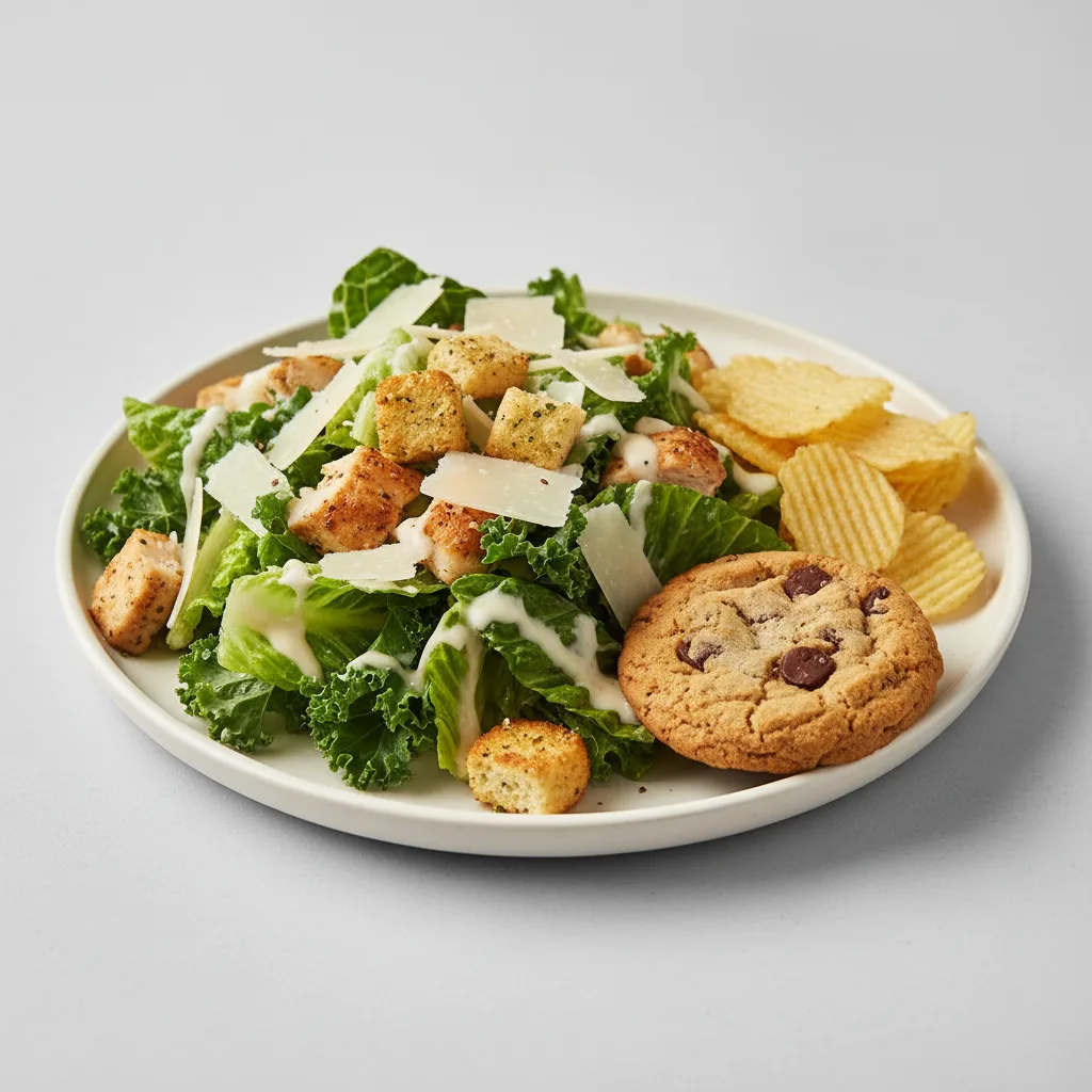 Chicken Caesar Salad with Chips and Cookie Chicken Caesar Salad with Chips and Cookie