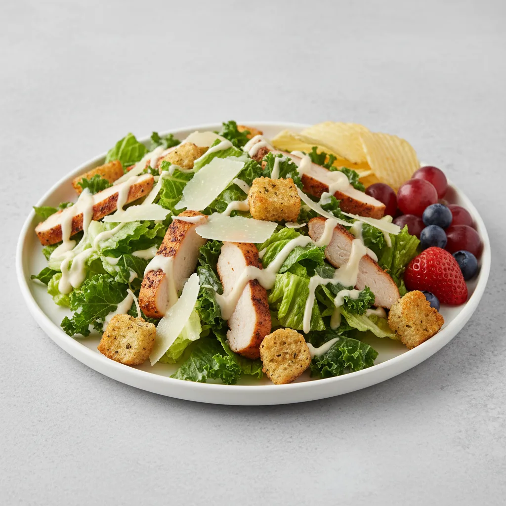 Chicken Caesar Salad with Chips and Fruit Chicken Caesar Salad with Chips and Fruit