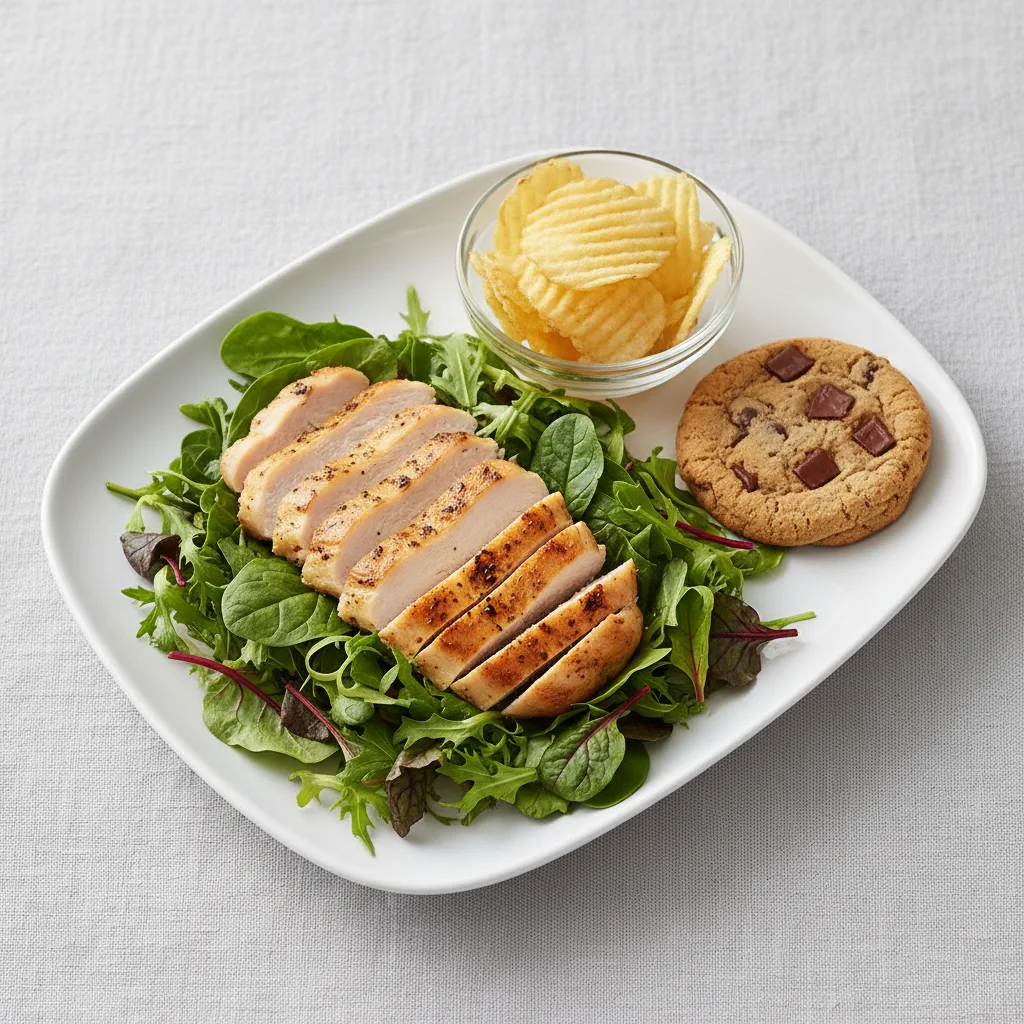Tokyo Supergreens with Oven Roasted Chicken Salad with Chips and Cookie Tokyo Supergreens with Oven Roasted Chicken Salad with Chips and Cookie