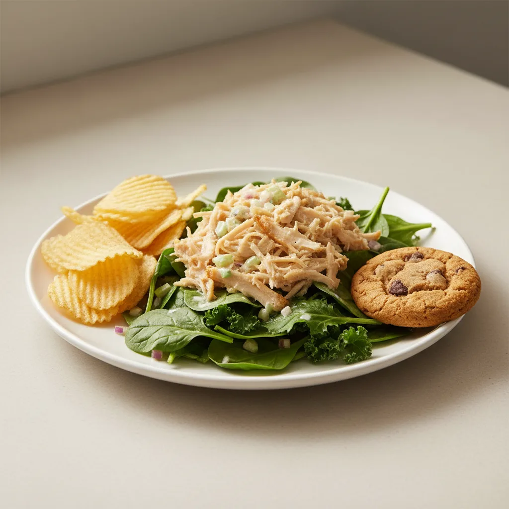 Tokyo Supergreens with Oven Roasted Chicken Salad with Chips and Cookie Tokyo Supergreens with Oven Roasted Chicken Salad with Chips and Cookie