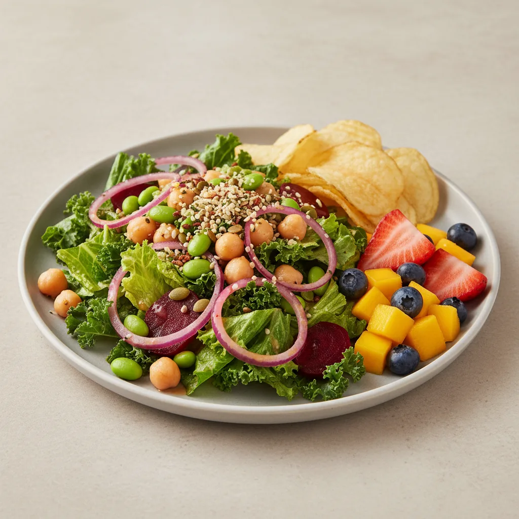 Plant Power Salad with Chips and Fruit Plant Power Salad with Chips and Fruit