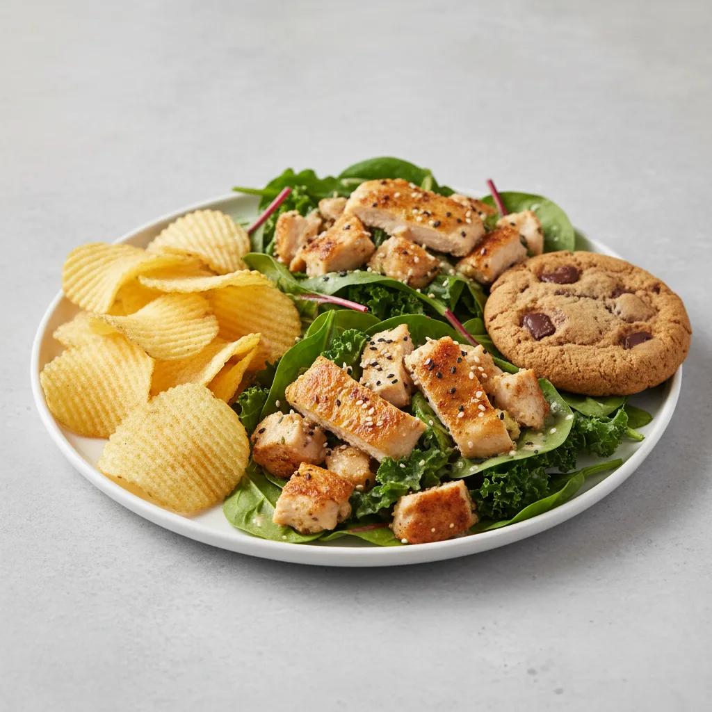 Tokyo Supergreens with Oven Roasted Chicken Salad with Chips and Cookie Tokyo Supergreens with Oven Roasted Chicken Salad with Chips and Cookie
