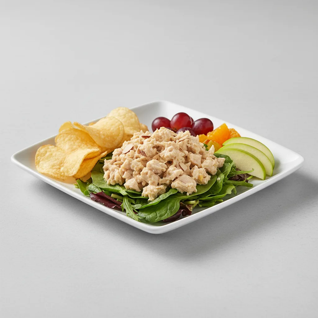 Tokyo Supergreens with Oven Roasted Chicken Salad with Chips and Fruit Tokyo Supergreens with Oven Roasted Chicken Salad with Chips and Fruit
