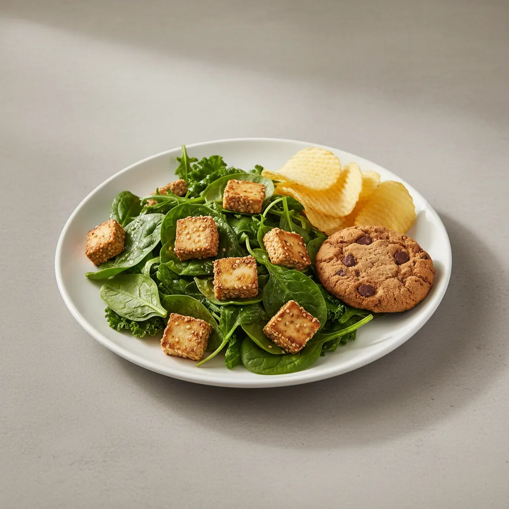 Tokyo Supergreens with Organic Sesame Tofu Salad with Chips and Cookie Tokyo Supergreens with Organic Sesame Tofu Salad with Chips and Cookie