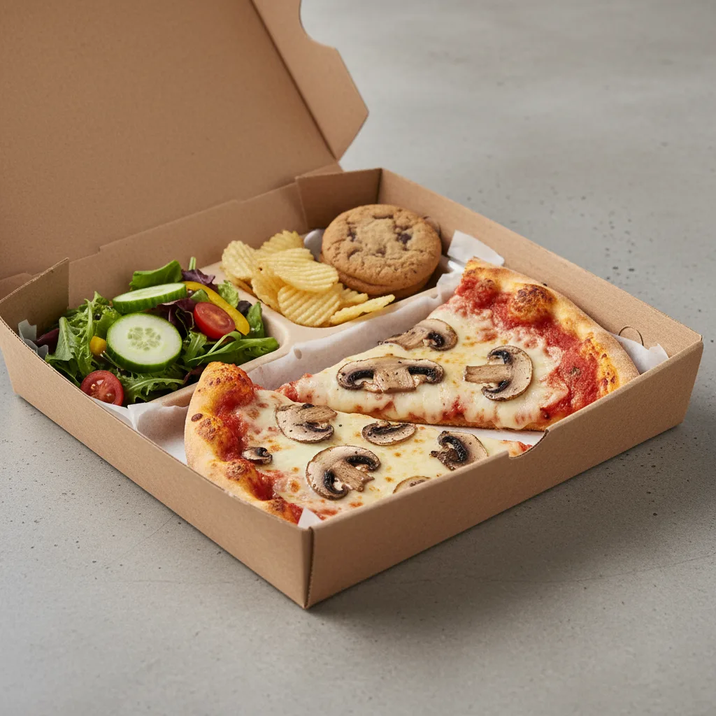 Mushrooms Pizza Boxed Lunch - Garden Salad Mushrooms Pizza Boxed Lunch - Garden Salad