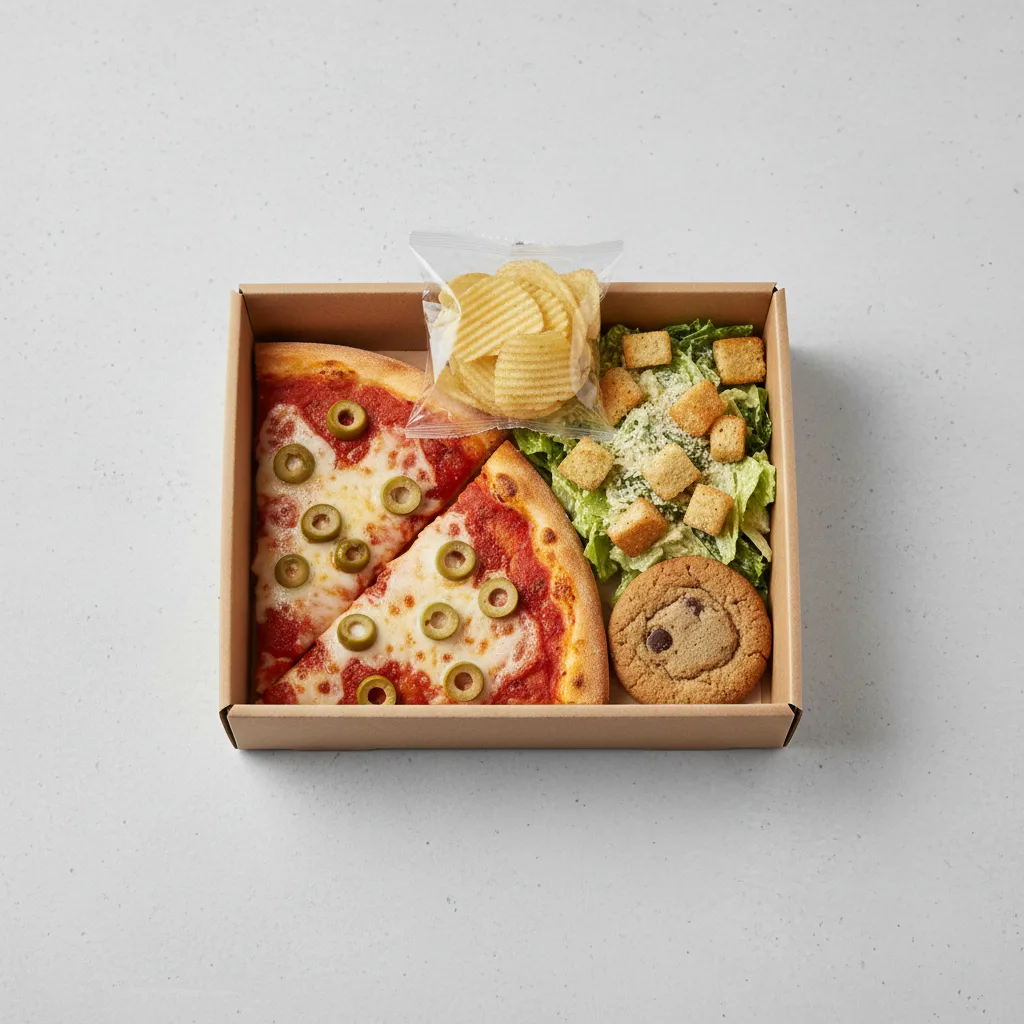 Green Olives Pizza Boxed Lunch - Caesar Salad Green Olives Pizza Boxed Lunch - Caesar Salad