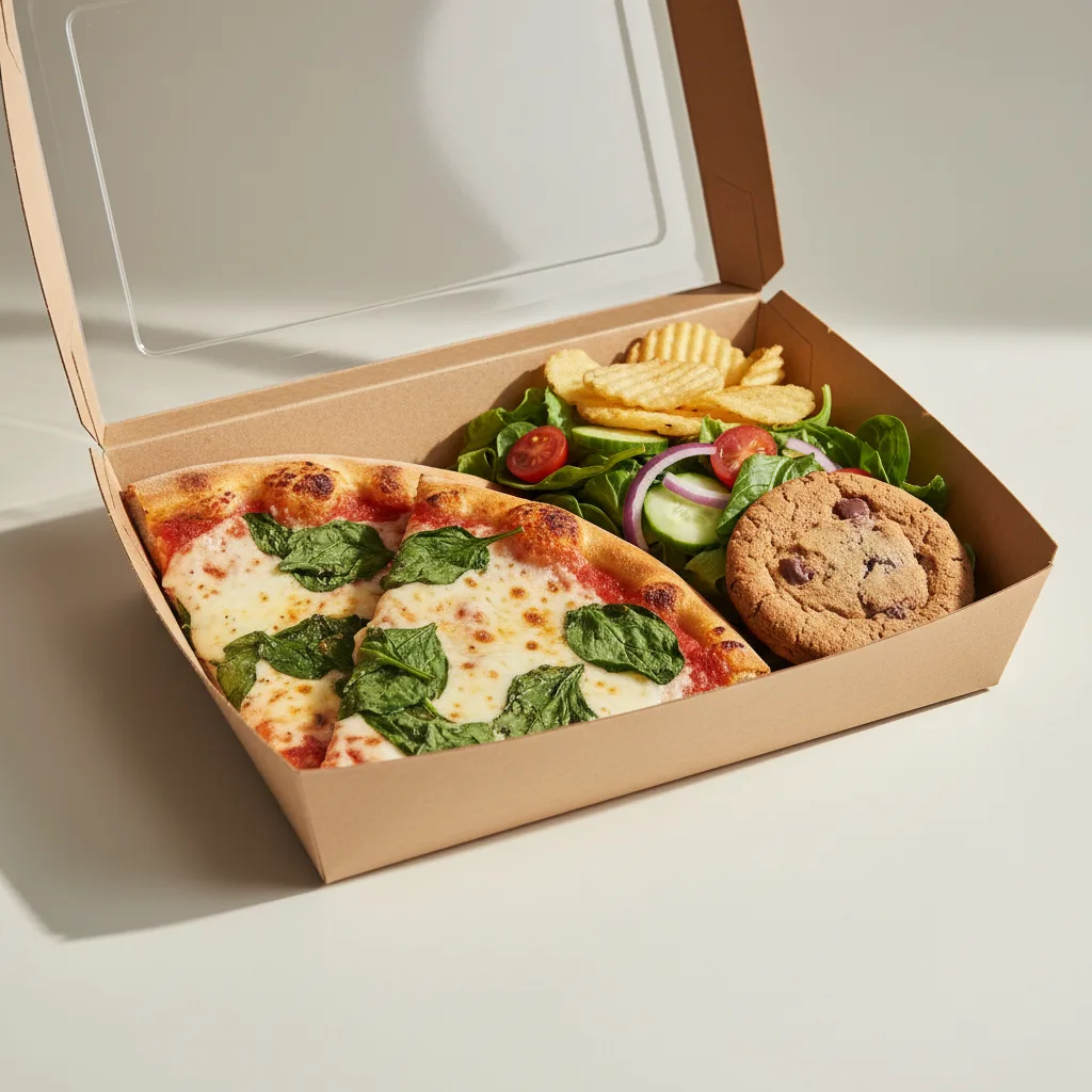 Spinach Pizza Boxed Lunch - Garden Salad Spinach Pizza Boxed Lunch - Garden Salad