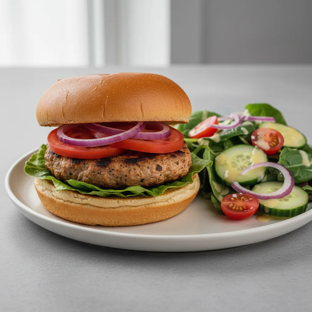 Halal Chicken Kabab Burger With Salad Halal Chicken Kabab Burger With Salad