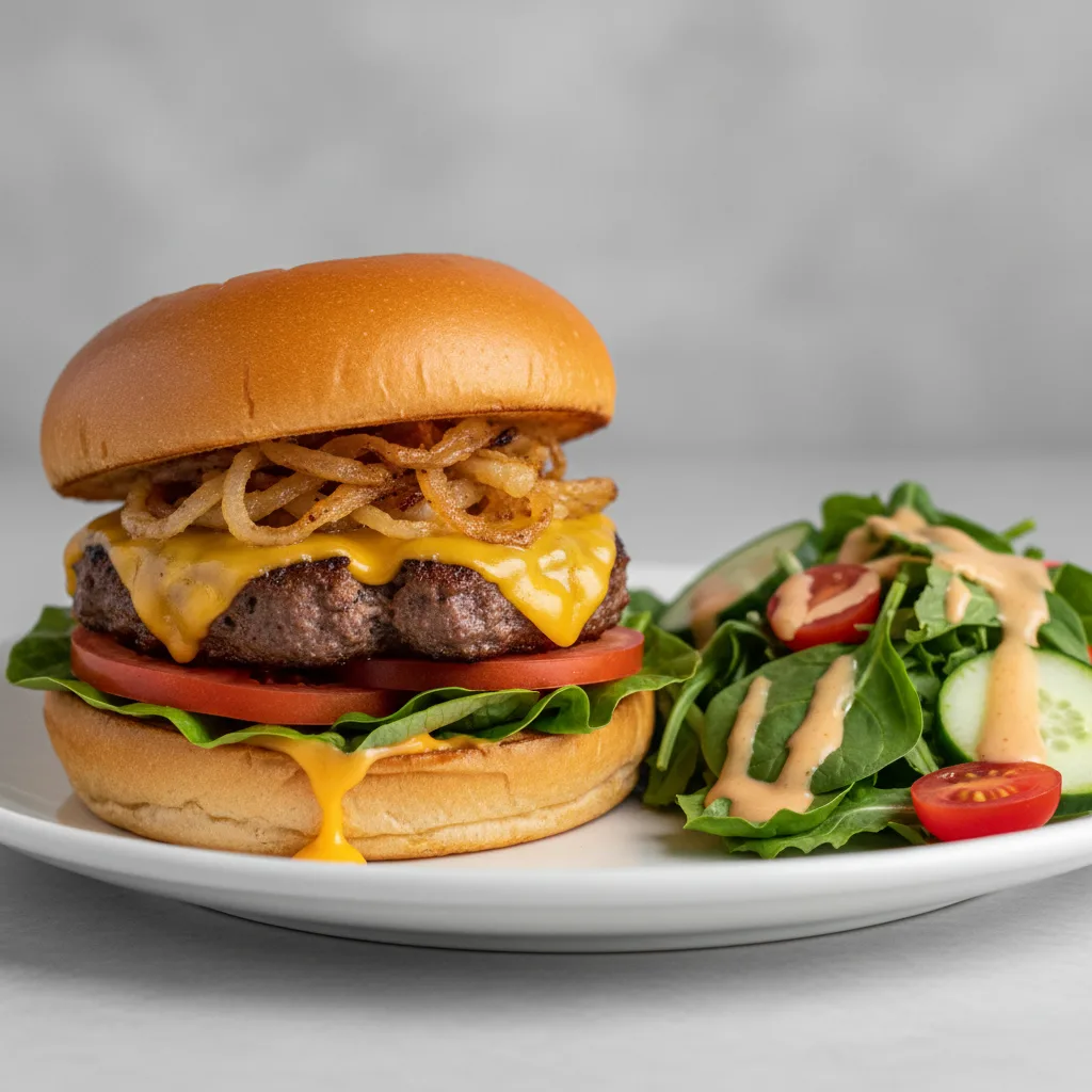 Smash Cheeseburger With Salad Smash Cheeseburger With Salad