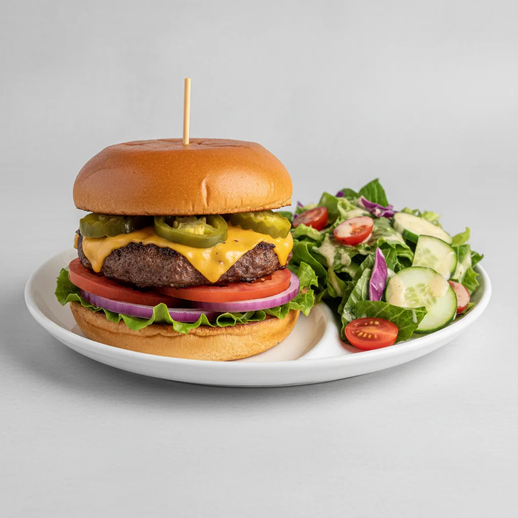 Smash Jalapeno Cheeseburger With Salad Smash Jalapeno Cheeseburger With Salad