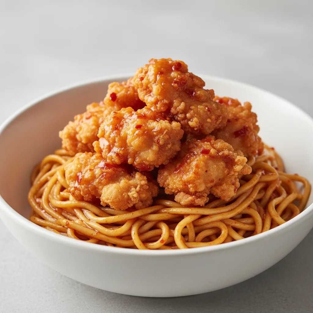 Firecracker Bowl — Hibachi Noodles with Crispy Tempura Chicken Firecracker Bowl — Hibachi Noodles with Crispy Tempura Chicken