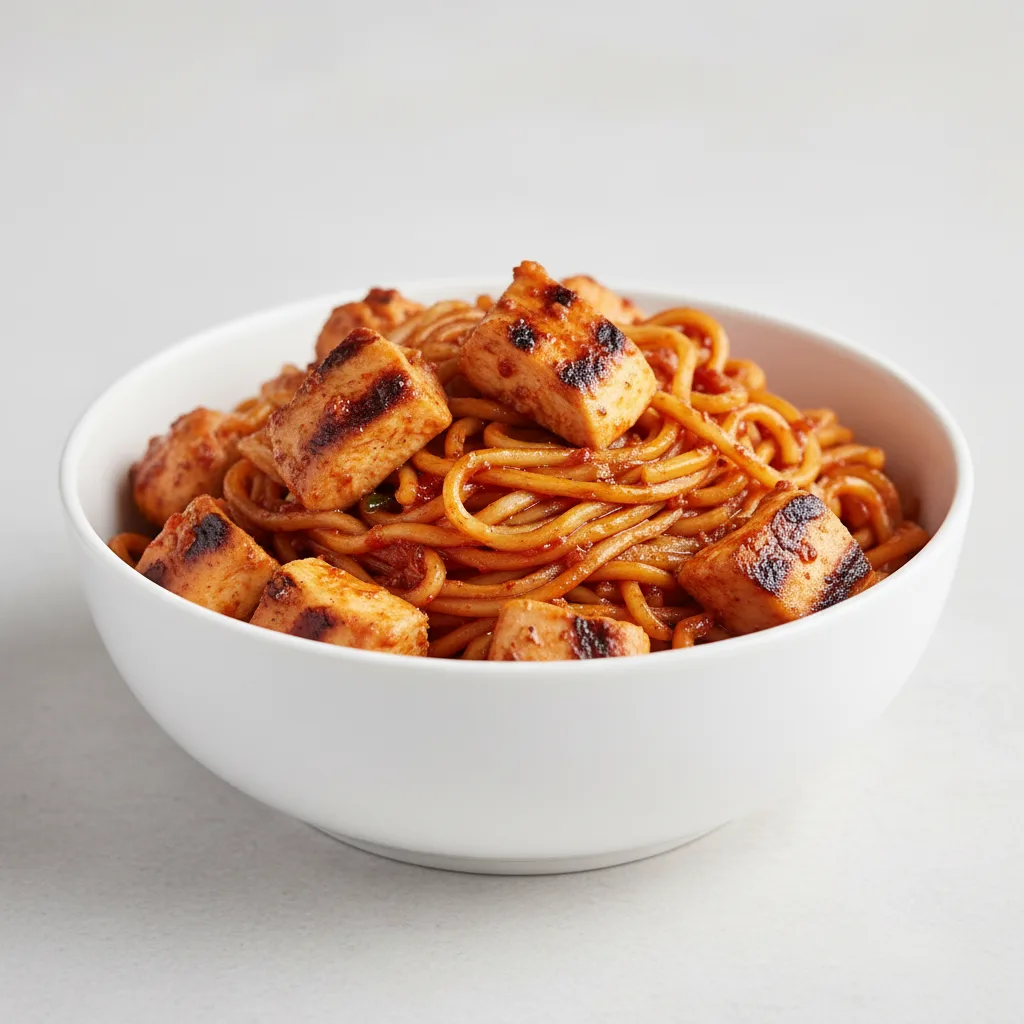 Firecracker Bowl — Hibachi Noodles with Fire Braised Grilled Chicken Firecracker Bowl — Hibachi Noodles with Fire Braised Grilled Chicken