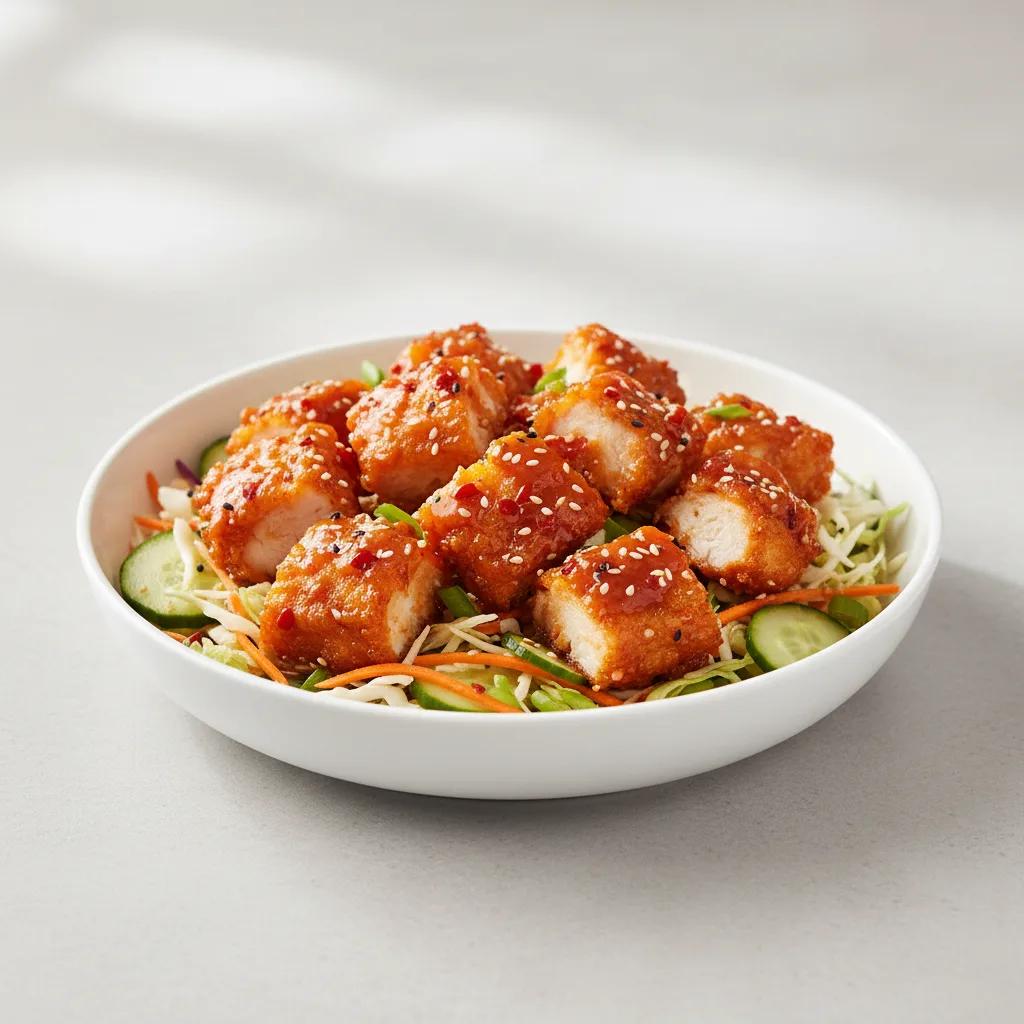 Korean Spice Bowl — Chopped Salad with Crispy Tempura Chicken Korean Spice Bowl — Chopped Salad with Crispy Tempura Chicken