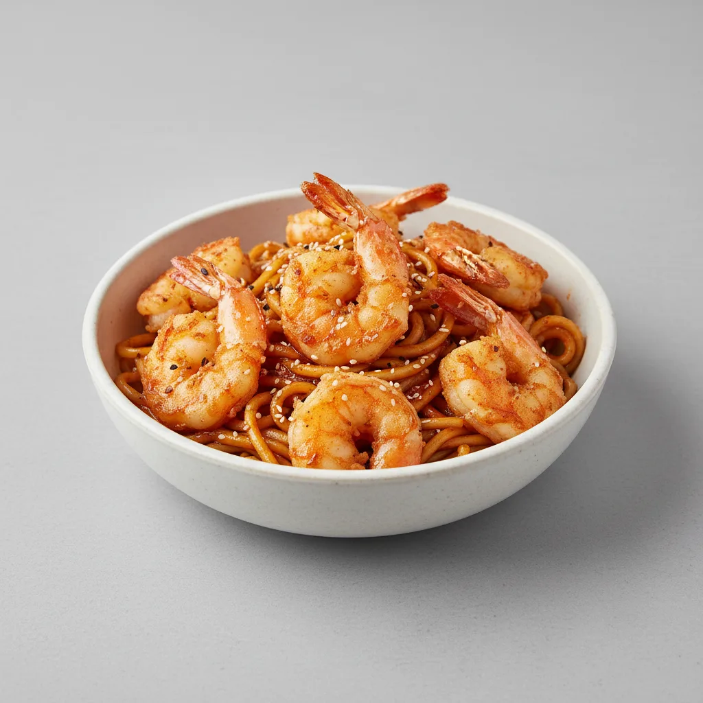 Korean Spice Bowl — Hibachi Noodles with Crispy Tempura Shrimp Korean Spice Bowl — Hibachi Noodles with Crispy Tempura Shrimp