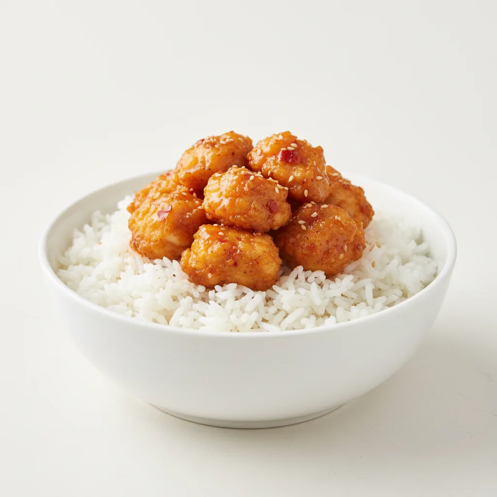 Korean Spice Bowl — Jasmine Rice with Crispy Tempura Chicken Korean Spice Bowl — Jasmine Rice with Crispy Tempura Chicken