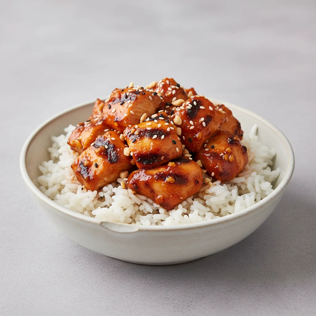 Korean Spice Bowl — Jasmine Rice with Fire Braised Grilled Chicken Korean Spice Bowl — Jasmine Rice with Fire Braised Grilled Chicken