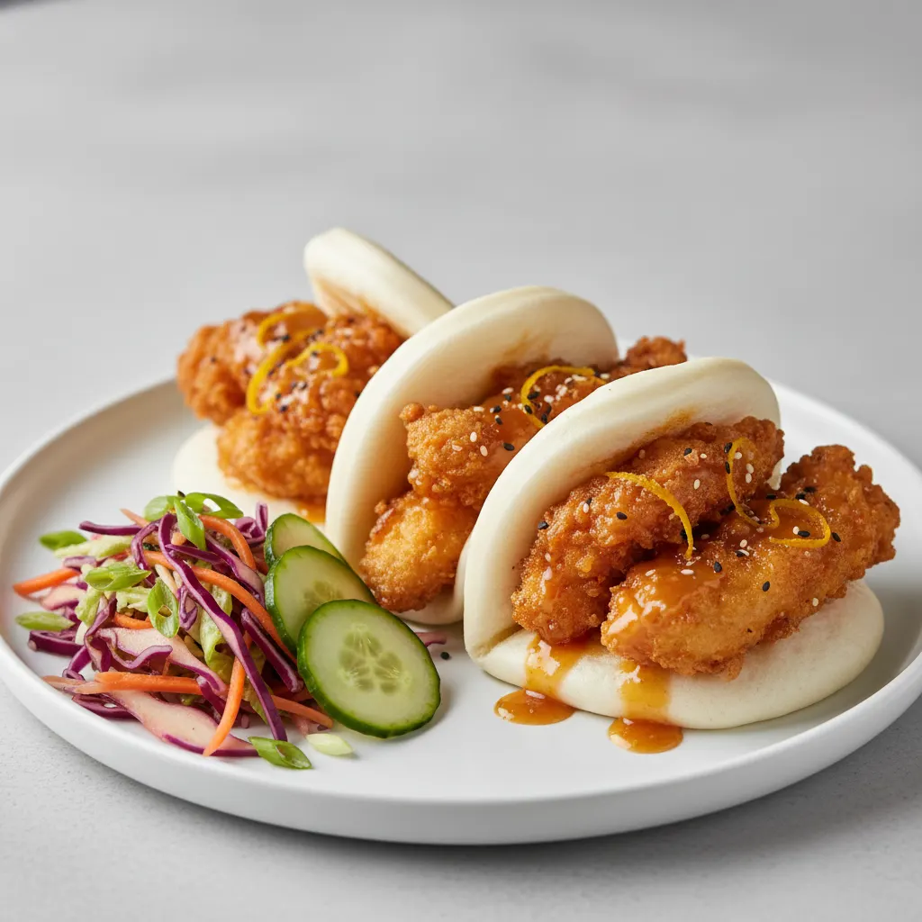 Bao Bun — Crispy Tempura Chicken with Orange Ginger Bao Bun — Crispy Tempura Chicken with Orange Ginger