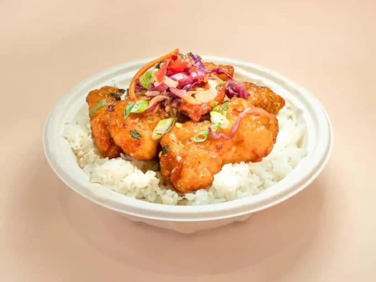 Orange Ginger Bowl — Jasmine Rice with Crispy Tempura Chicken