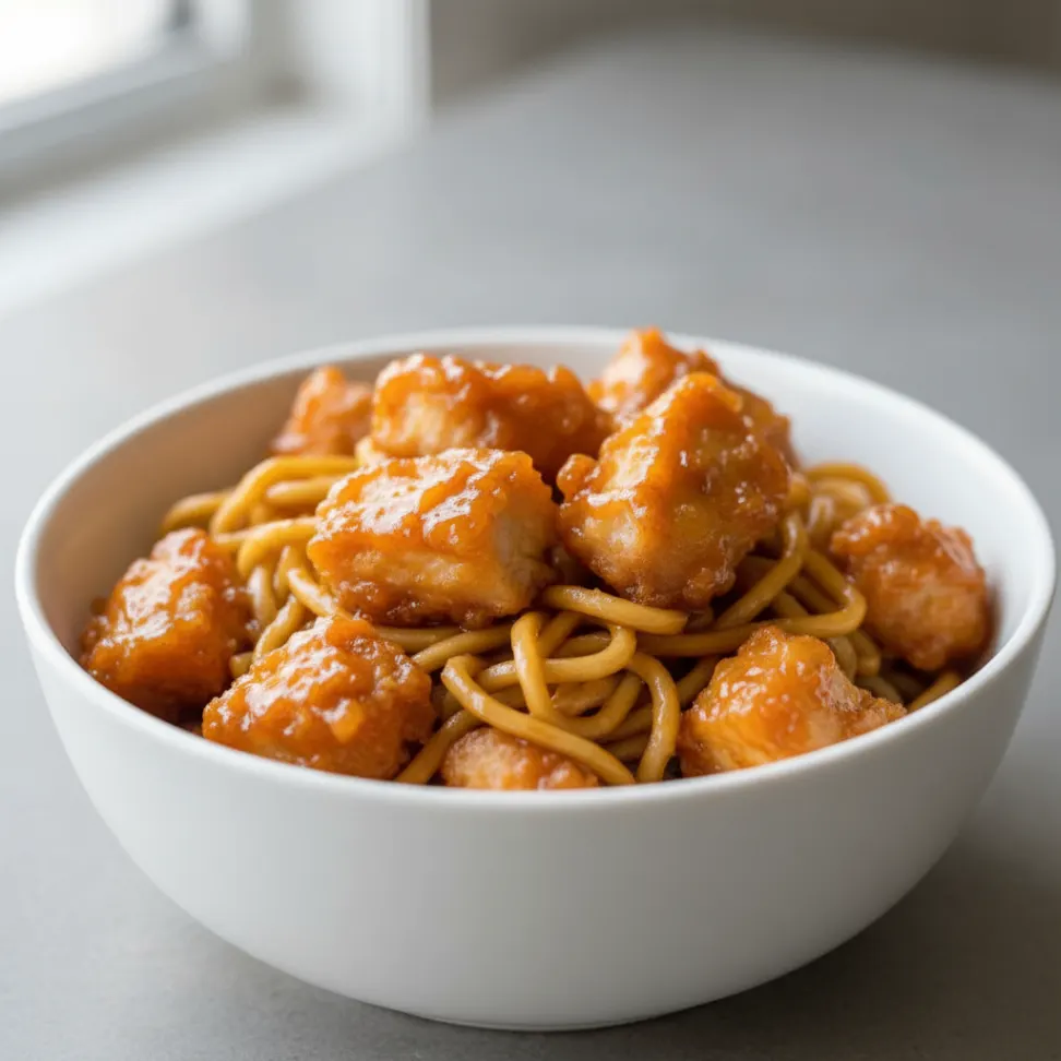 Orange Ginger Bowl — Hibachi Noodles with Crispy Tempura Chicken