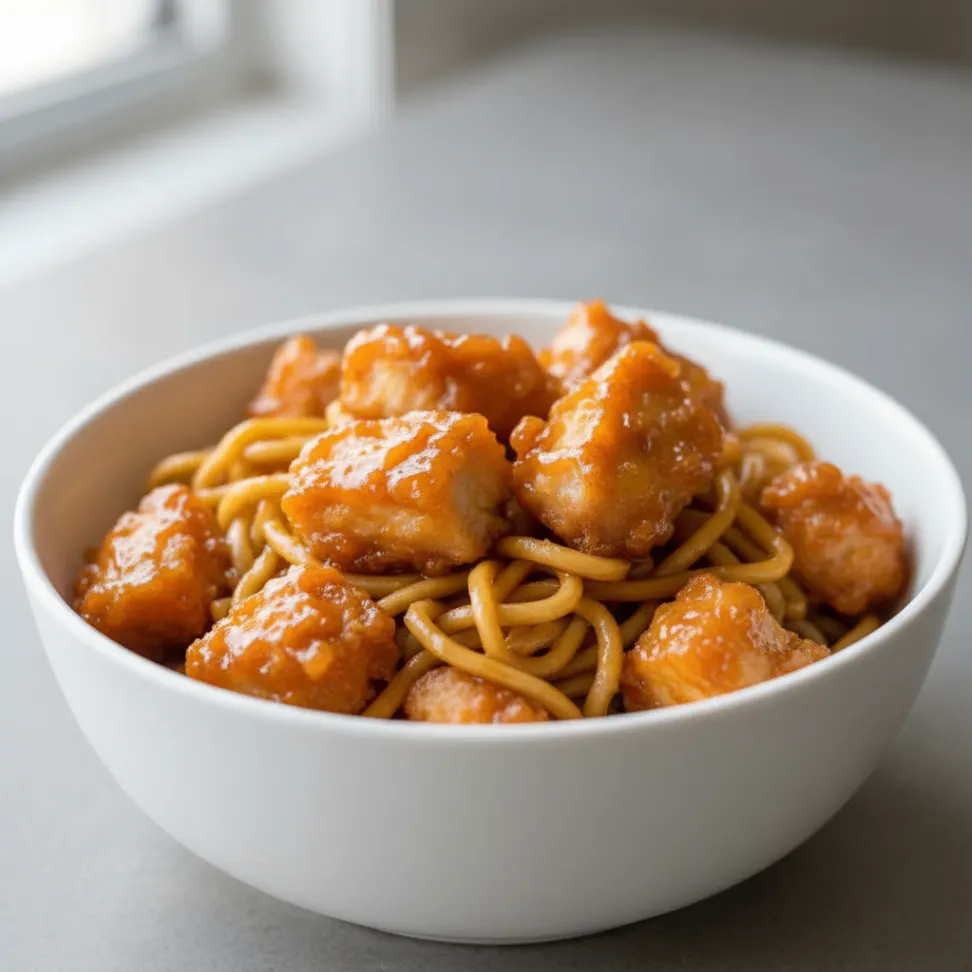 Orange Ginger Bowl — Hibachi Noodles with Crispy Tempura Chicken