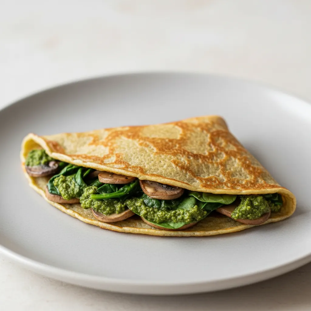 Dairy Free Spinach and Mushroom on Vegan Crepe Dairy Free Spinach and Mushroom on Vegan Crepe