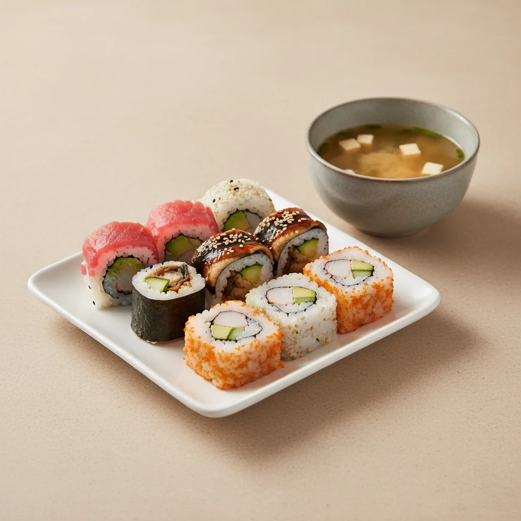 Tuna Avocado, Eel Cucumber and California Maki Combo Tuna Avocado, Eel Cucumber and California Maki Combo