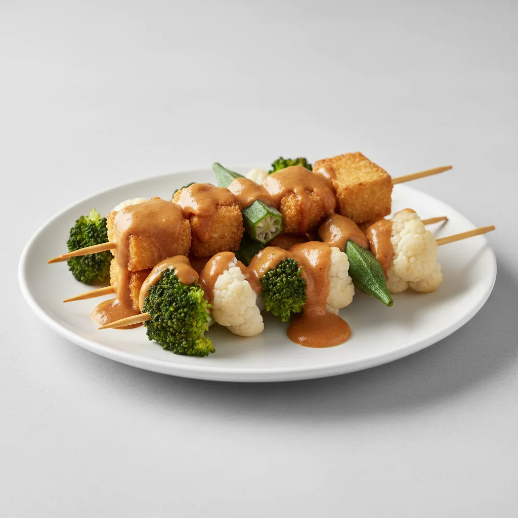 Fried Tofu and Mixed Veggies Satay Fondue Fried Tofu and Mixed Veggies Satay Fondue