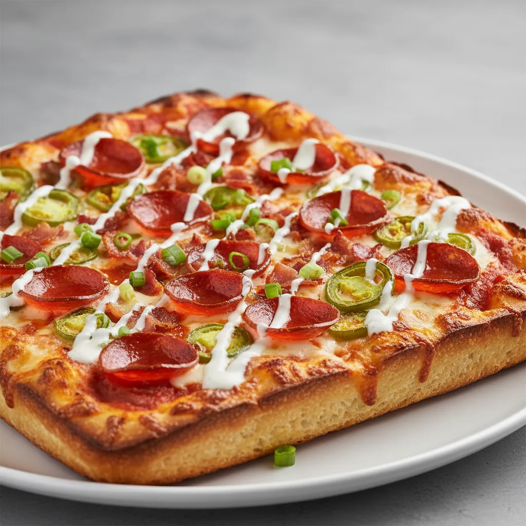 Ranch Drizzle Detroit Style Firehouse Special Pizza Ranch Drizzle Detroit Style Firehouse Special Pizza