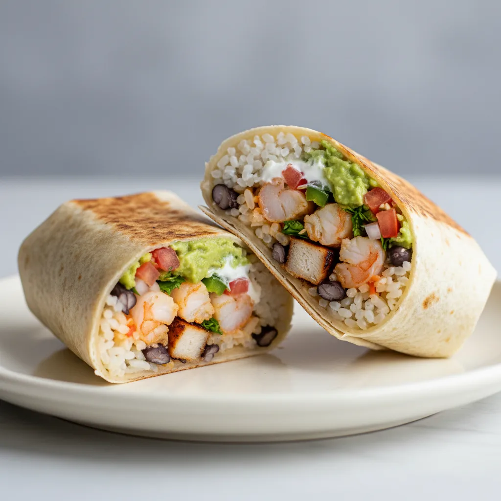 Super Pollo Asada and Prawn Burrito