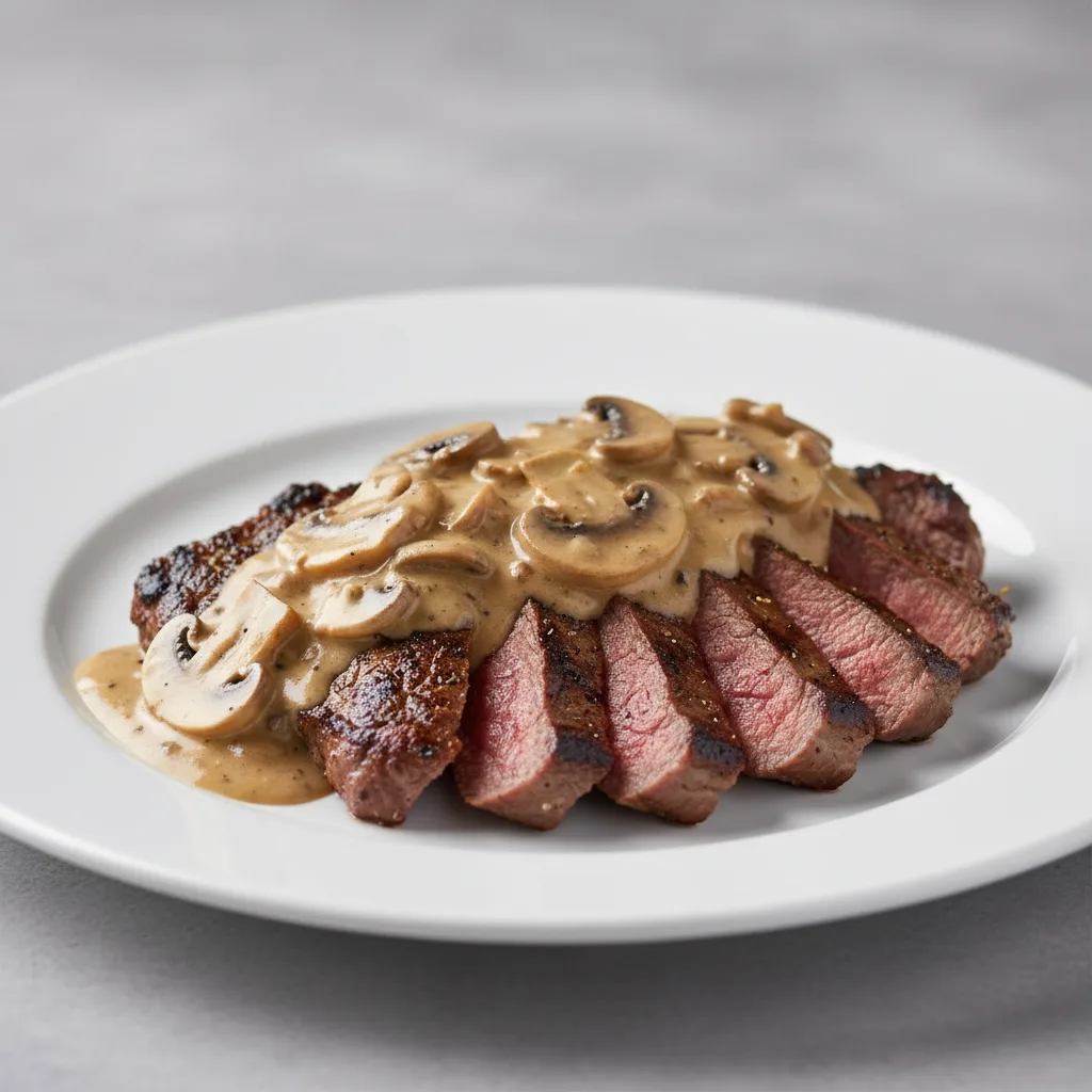 Sirloin Steak Mb2+ with Mushroom Sauce Sirloin Steak Mb2+ with Mushroom Sauce