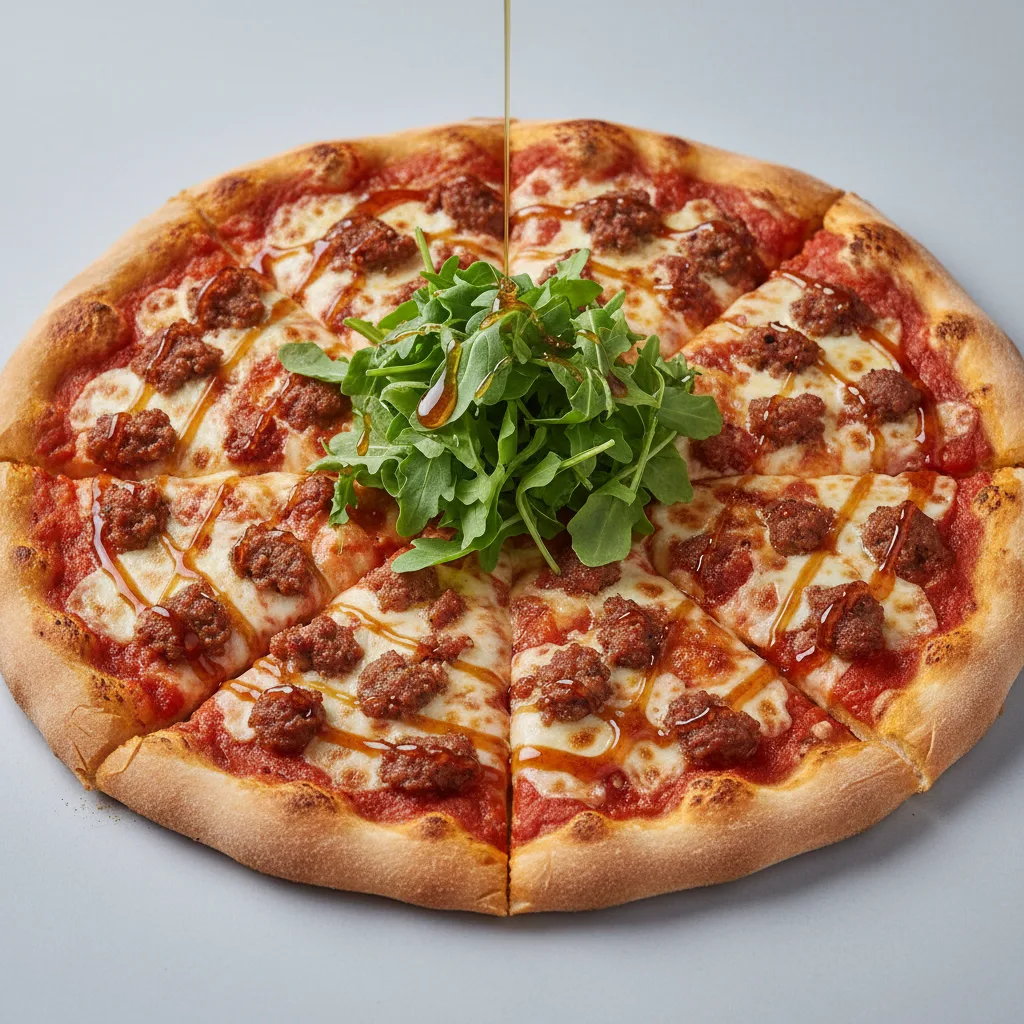 Sausage, Hot Honey and Arugula Pizza