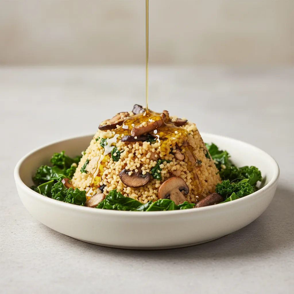 Wild Mushroom Couscous with Wilted Kale and Truffle Oil Wild Mushroom Couscous with Wilted Kale and Truffle Oil