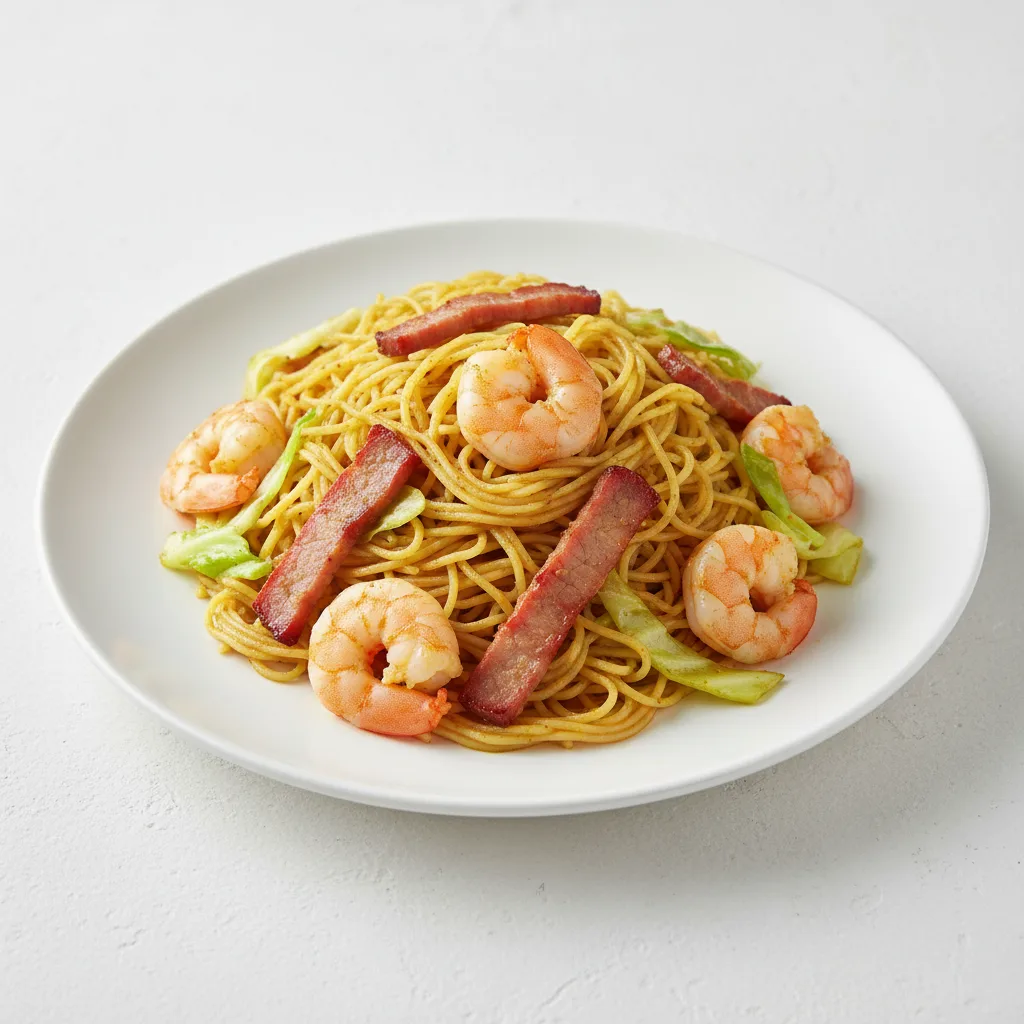 Singapore Style Rice Noodle (Shrimp and BBQ Pork, Curry Paste)