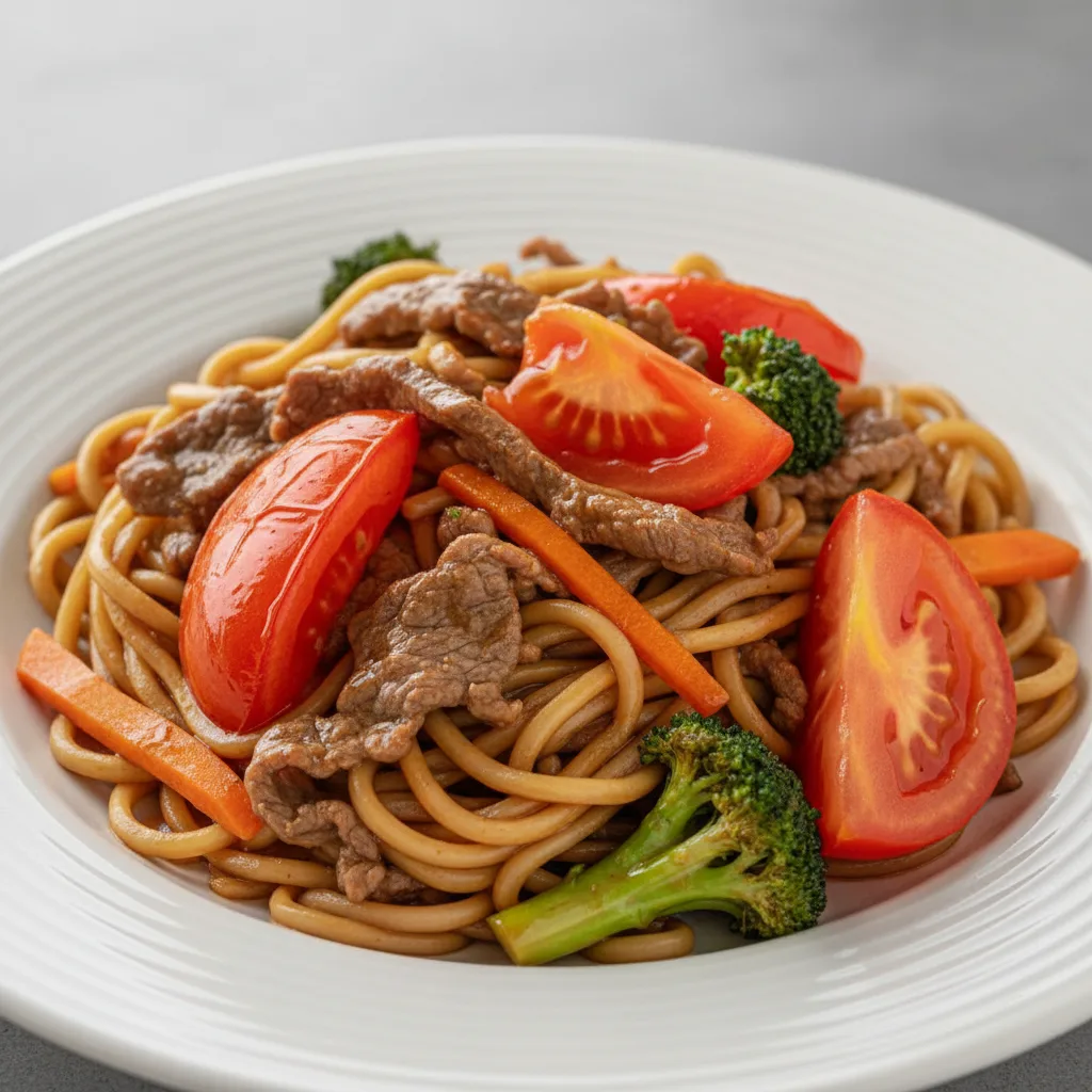 Tomato Beef Chow Mein