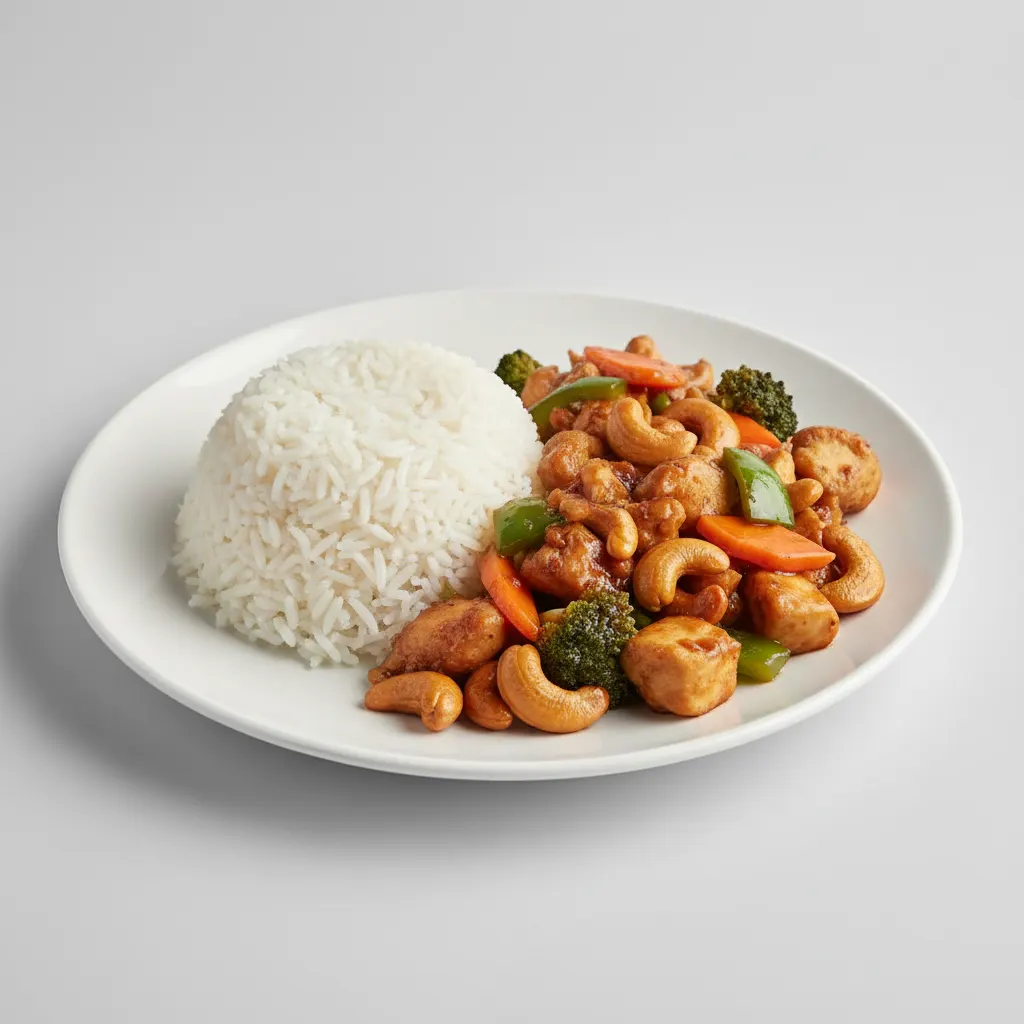 Cashew Chicken with Steamed Rice Dinner
