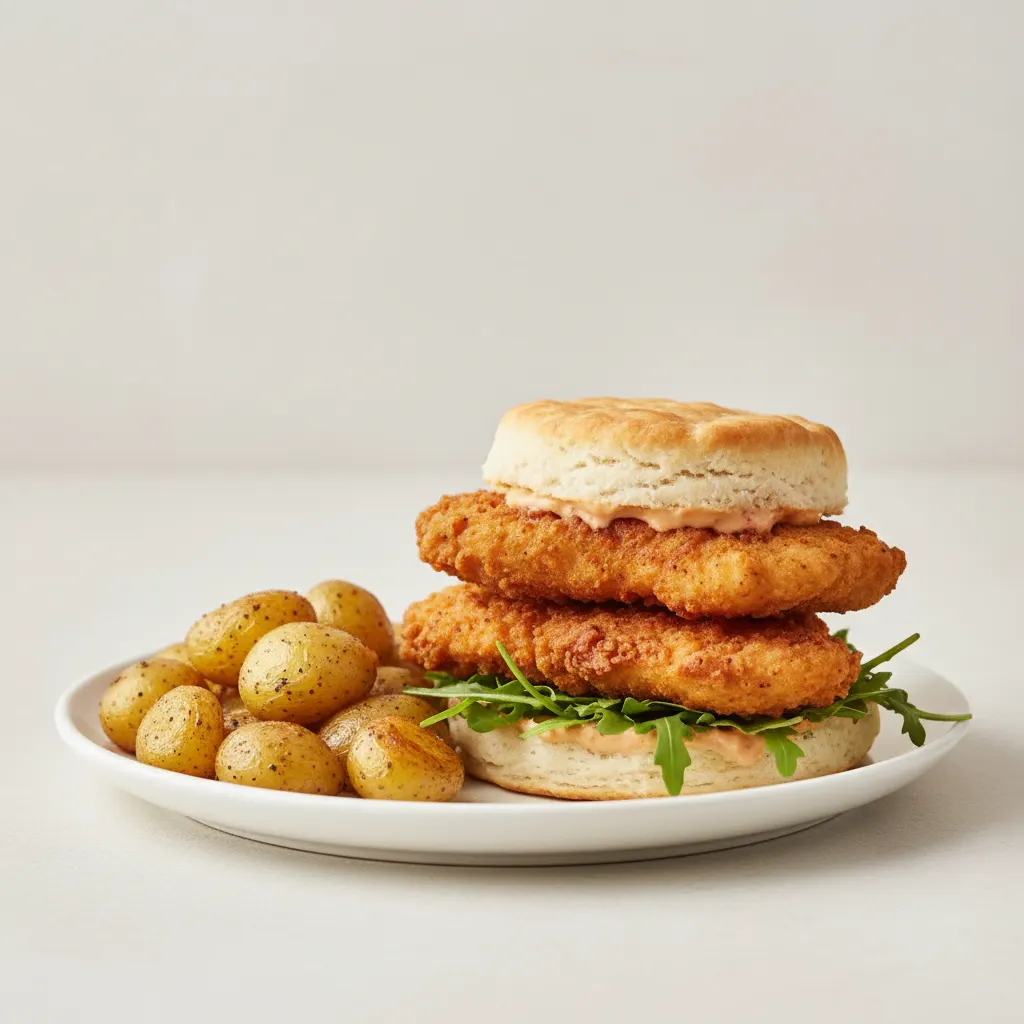 Fried Chicken Biscuit Sandwich and Potatoes