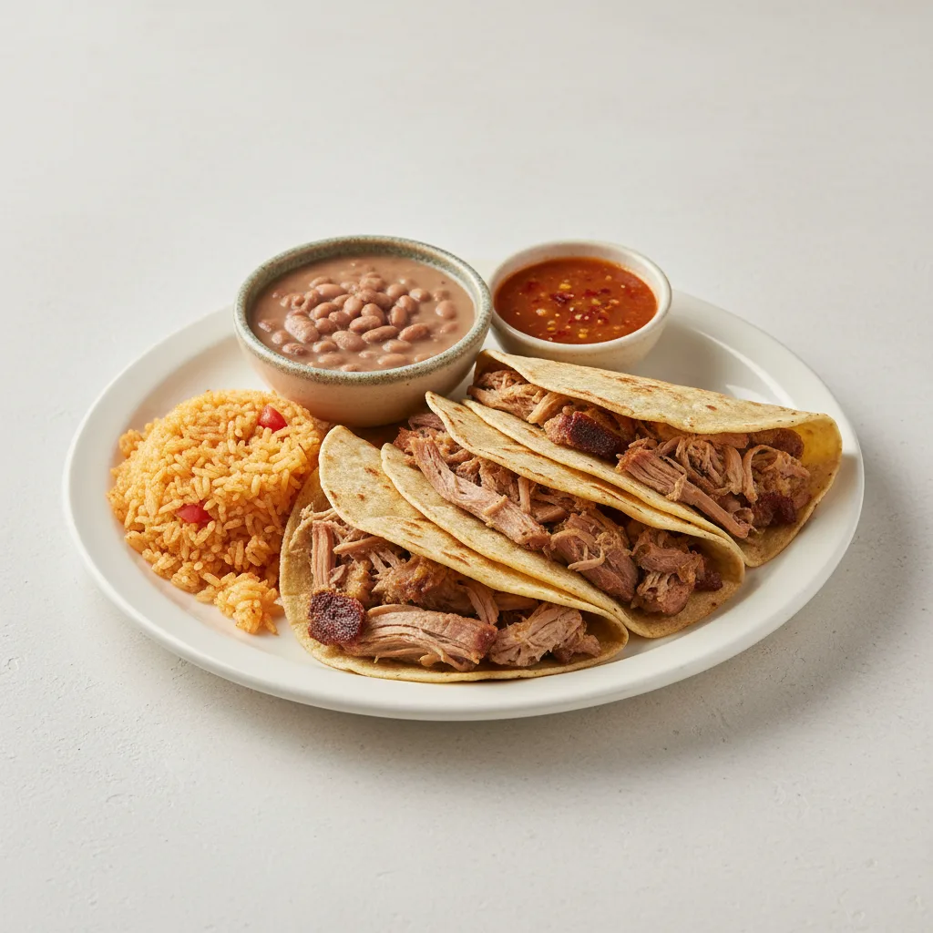 Plate Lunch — Carnitas With House Habanero in Flour Tortilla