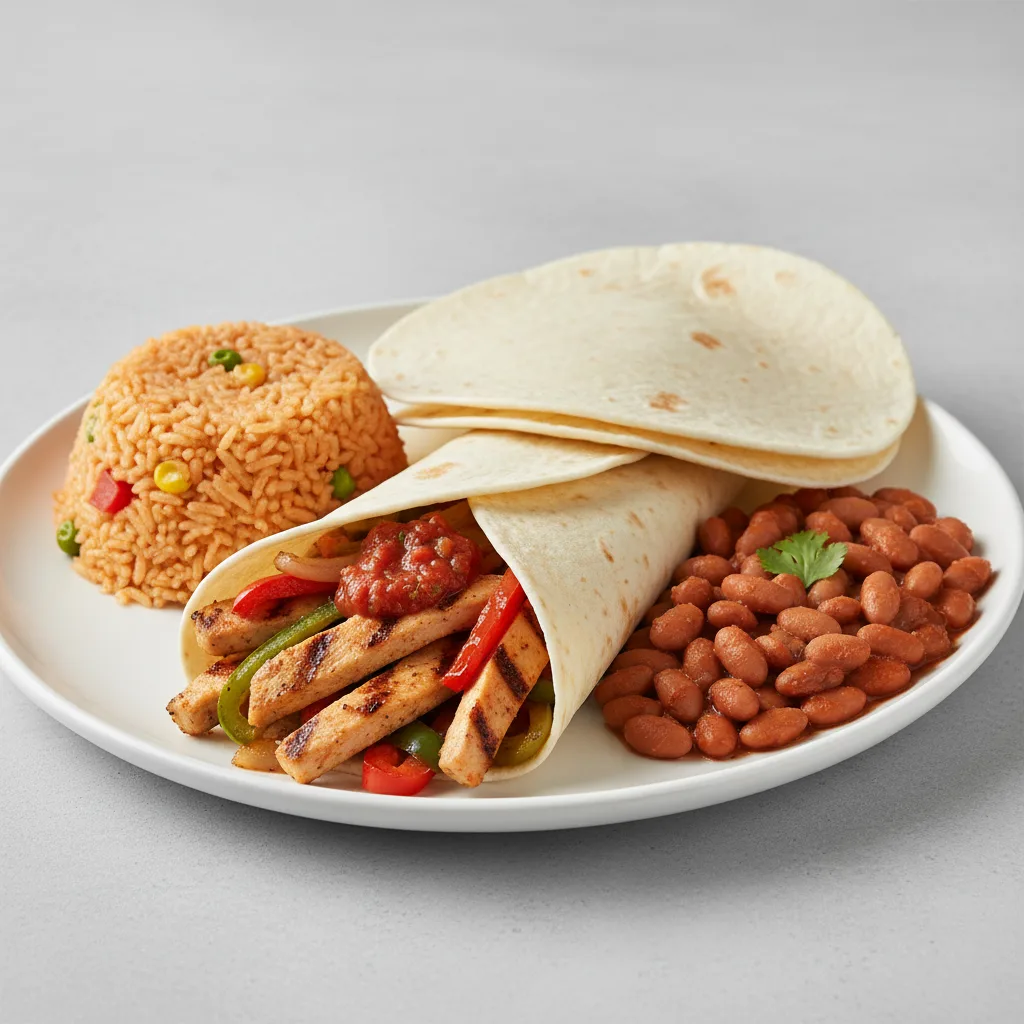 Plate Lunch — Fajitas Chicken With House Habanero in Flour Tortilla