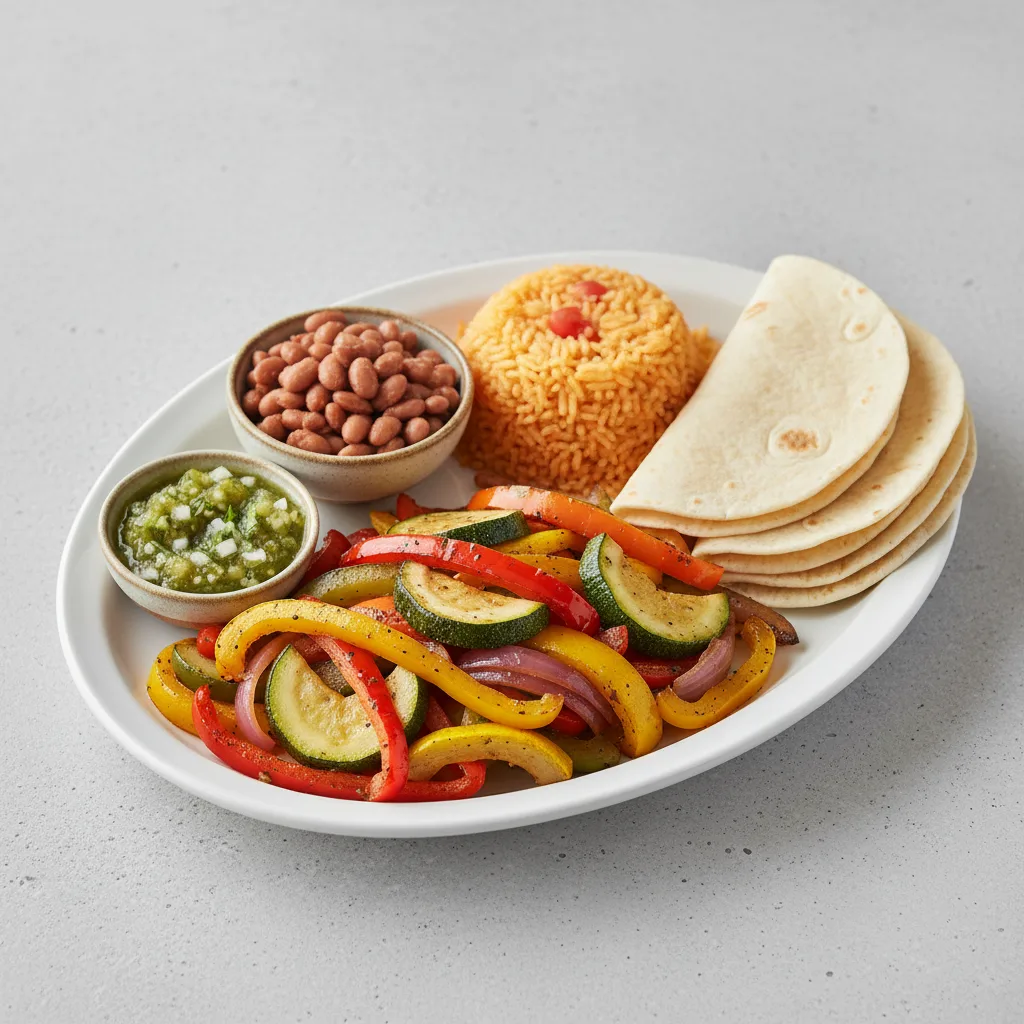 Plate Lunch — Fajitas Veggies With Green Salsa in Flour Tortilla