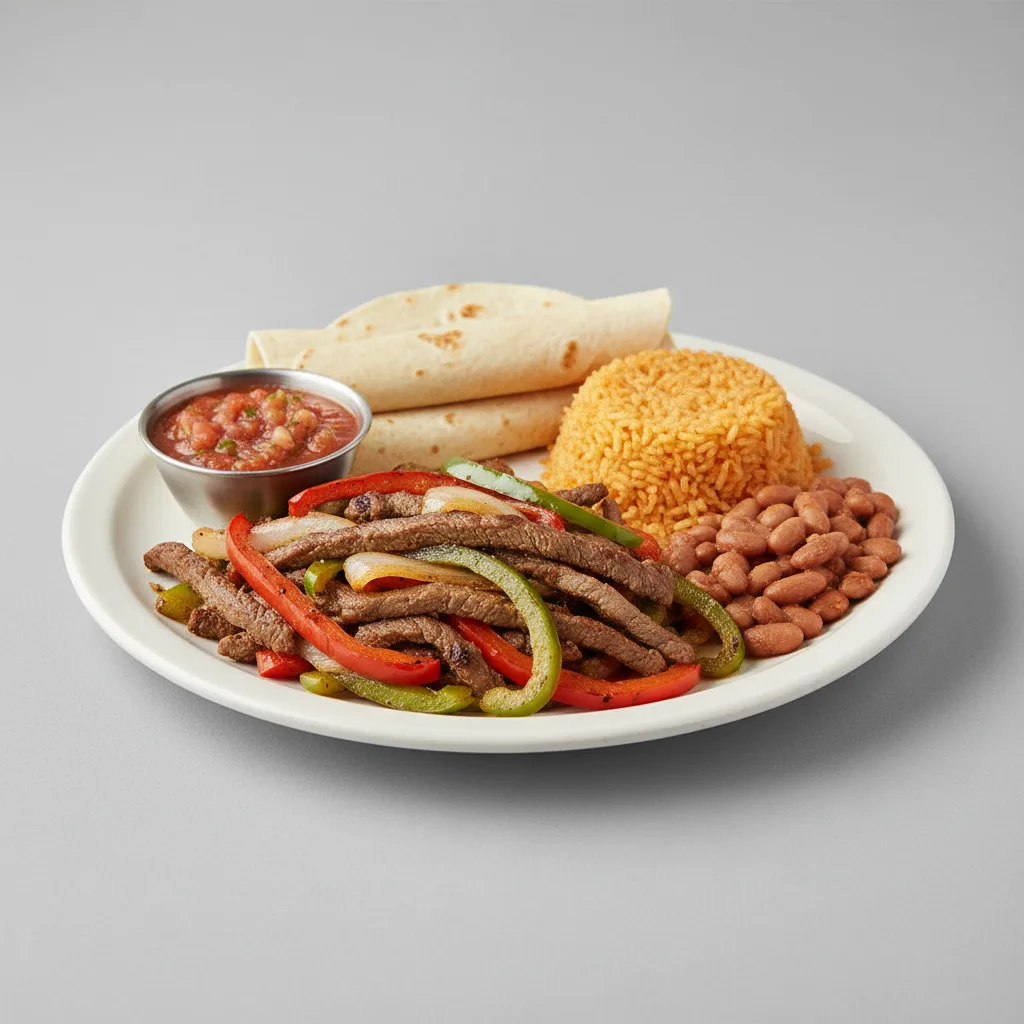 Plate Lunch — Fajitas Beef With House Habanero in Flour Tortilla