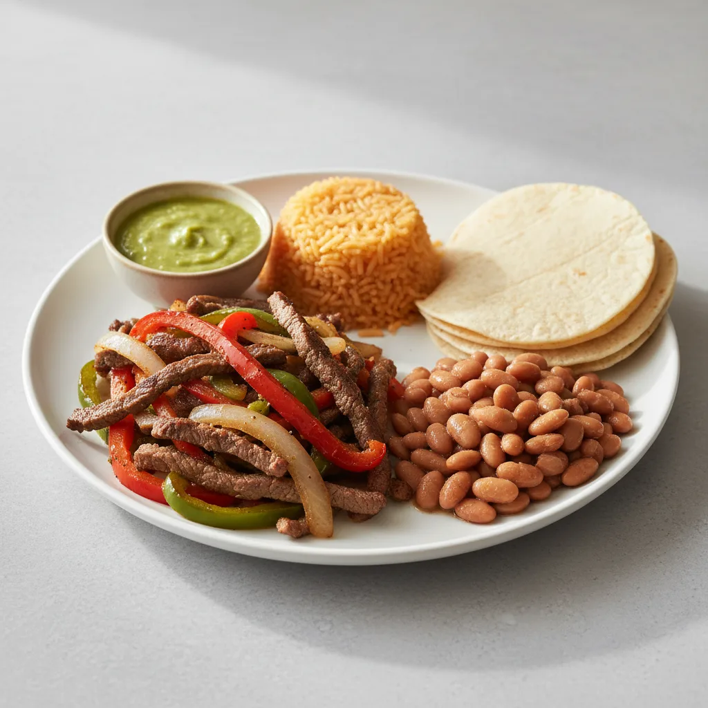 Plate Lunch — Fajitas Beef With Green Salsa in Corn Tortilla (gluten Free)