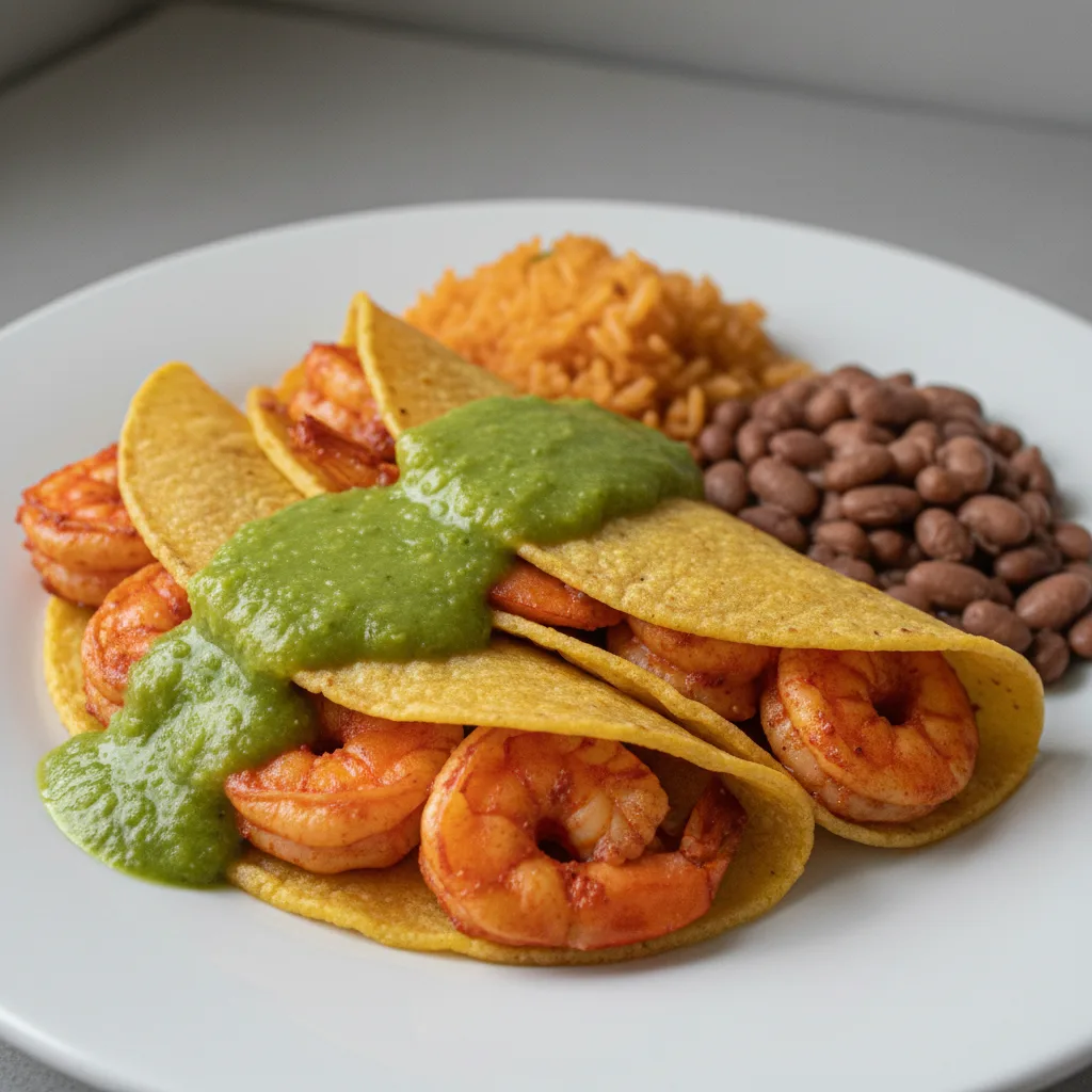 Camarones a La Diabla With Green Salsa in Corn Tortilla (gluten Free)