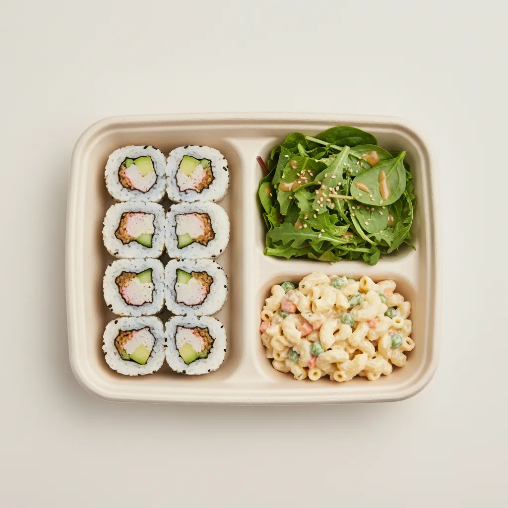 California Roll Bento With Mixed Greens and Mac Salad California Roll Bento With Mixed Greens and Mac Salad
