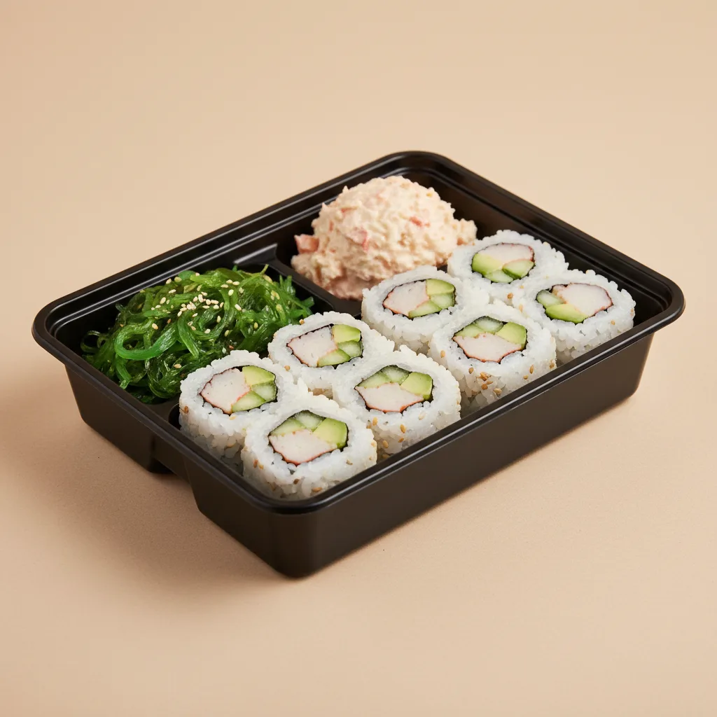 California Roll Bento With Seaweed Salad and Crab Salad California Roll Bento With Seaweed Salad and Crab Salad