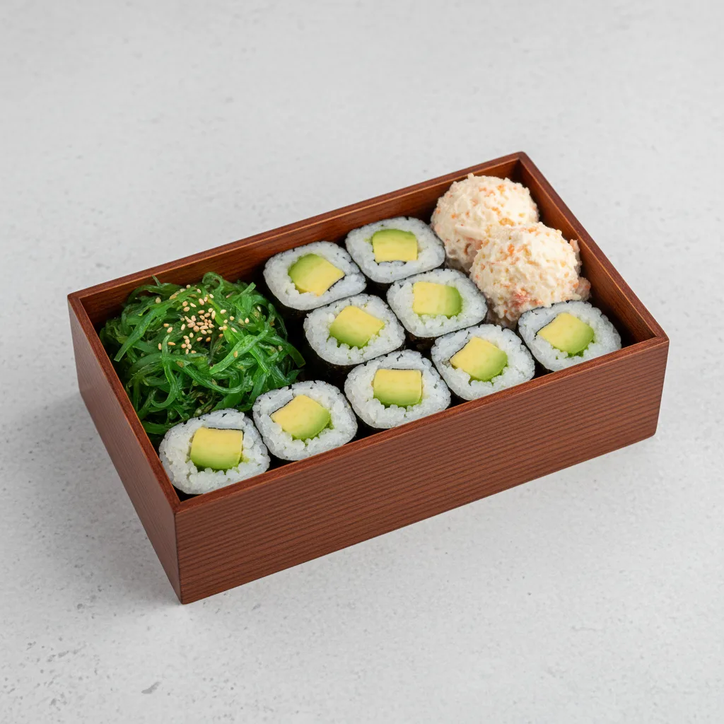 Avocado Roll Bento With Seaweed Salad and Crab Salad Avocado Roll Bento With Seaweed Salad and Crab Salad